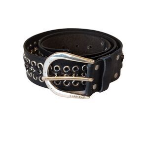 Vintage Calvin Klein Black Leather Studded Belt Unisex One Size